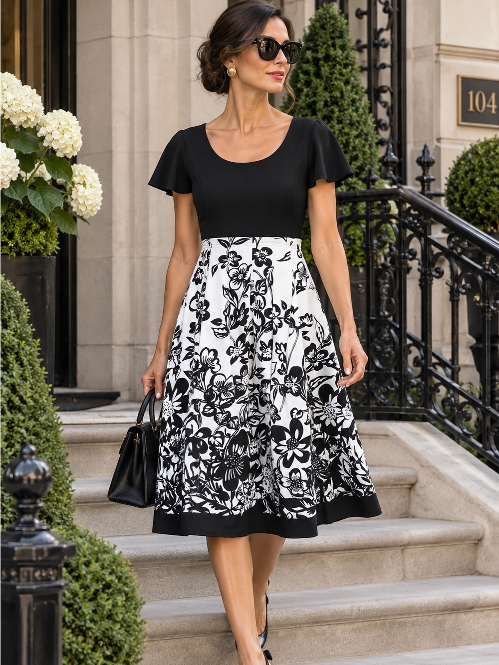 LAFAYETTE I48 NYC Black and White Fit and Flare Quiet Luxury Old Money Dress, 4